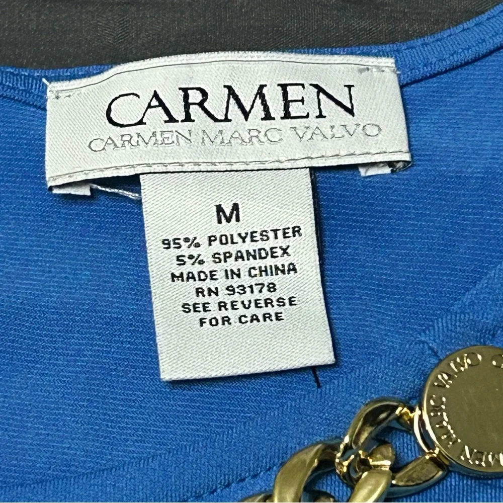 Carmen Marc Valvo Blue Tank with Gold Chain Accent Sleeveless Blouse Sz Medium - Picture 2 of 9